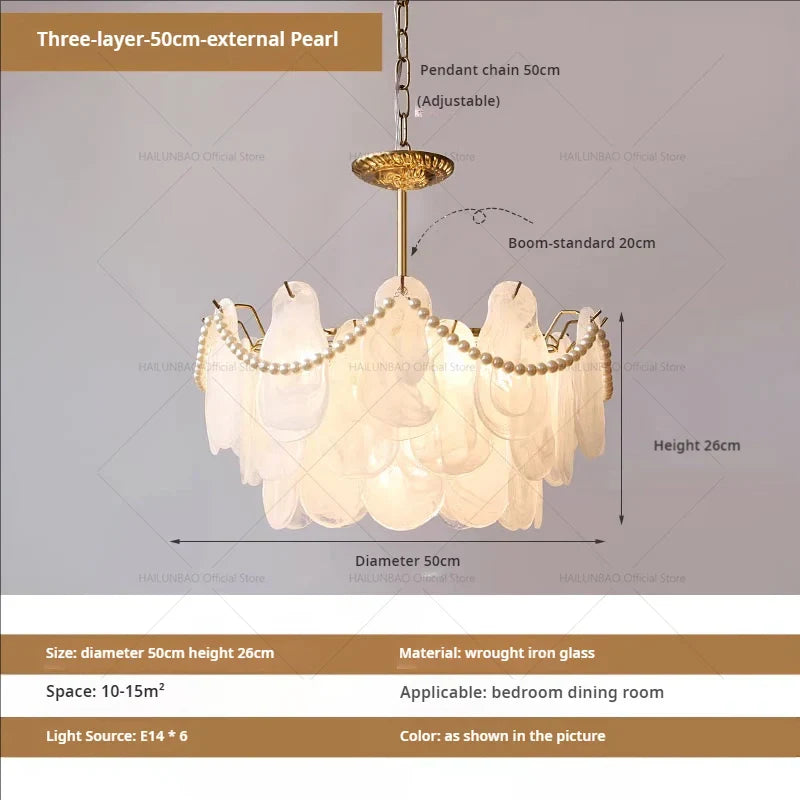 French Chandelier Garden Light with K9 Crystal | Elegant Pearl Shell Design