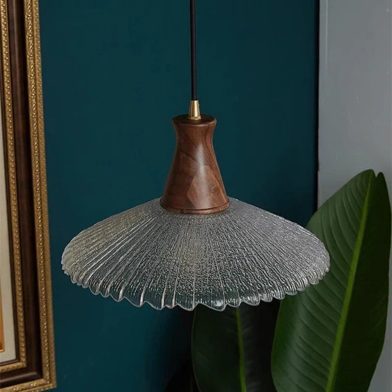 Wood LED Pendant Light with Clear Glass Shade, E27 LED, Japanese-Style Suspension Luminaire