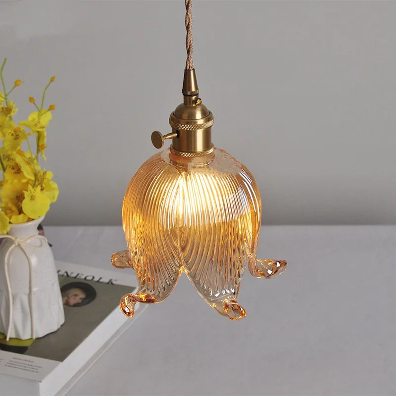 Afralia™ Amber Glass LED Pendant Light - Modern Copper Hanging Fixture