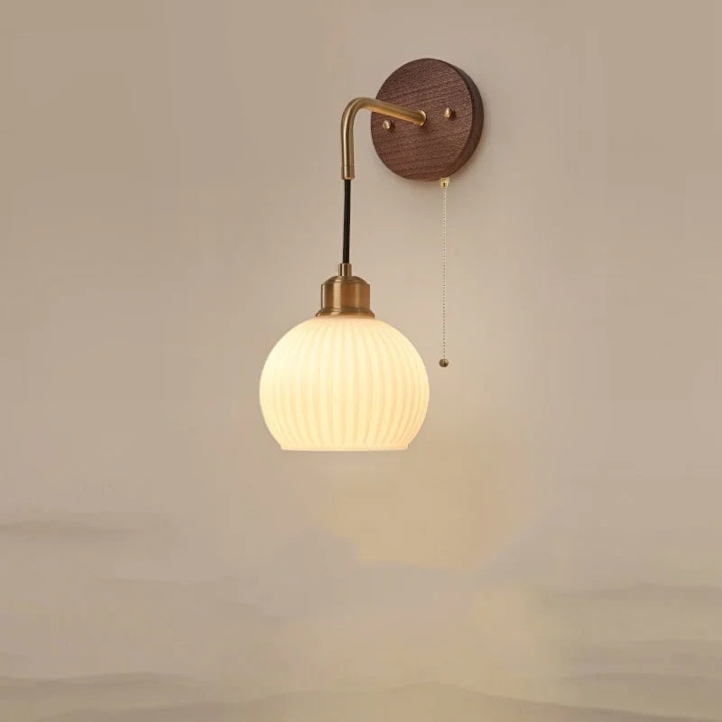 Copper Adjustable LED Wall Light; Modern Pull Chain Switch Glass Stair Lights