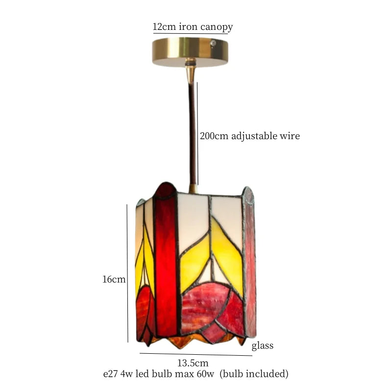 Tiffany Glass Pendant Light for Dining Room, LED Colorful Hanging Lampshade