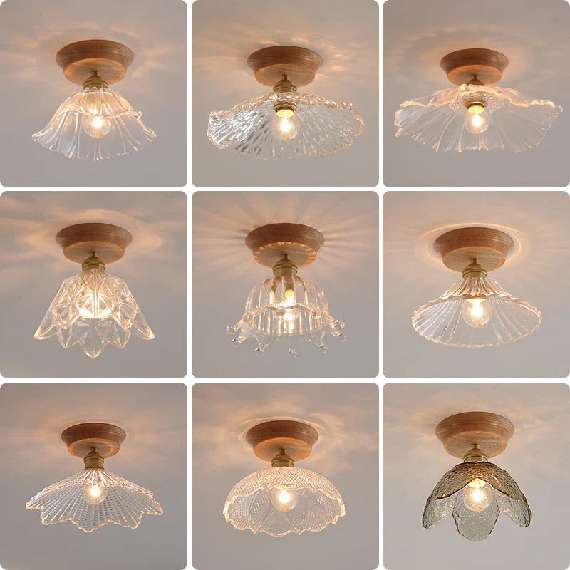Glass Wood LED Ceiling Lamp for Home Lighting and Decoration