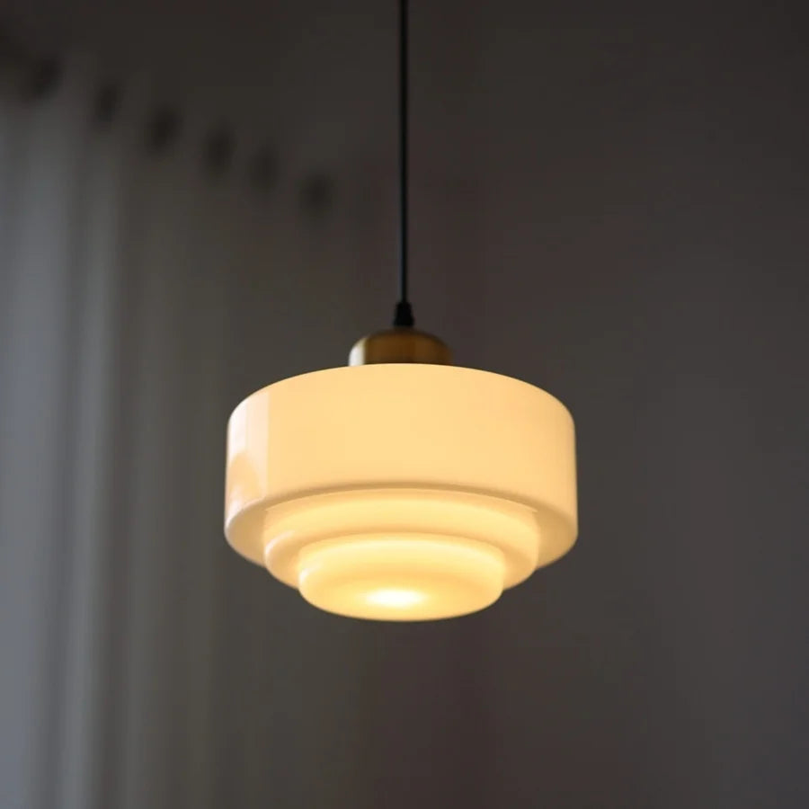 Afralia™ White Glass Copper LED Pendant Light Fixture for Study Bedroom Restaurant