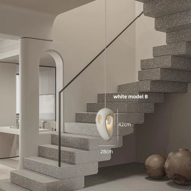 Wabi-sabi Resin Pendant Chandelier | Nordic Villa Stair Decor Droplight