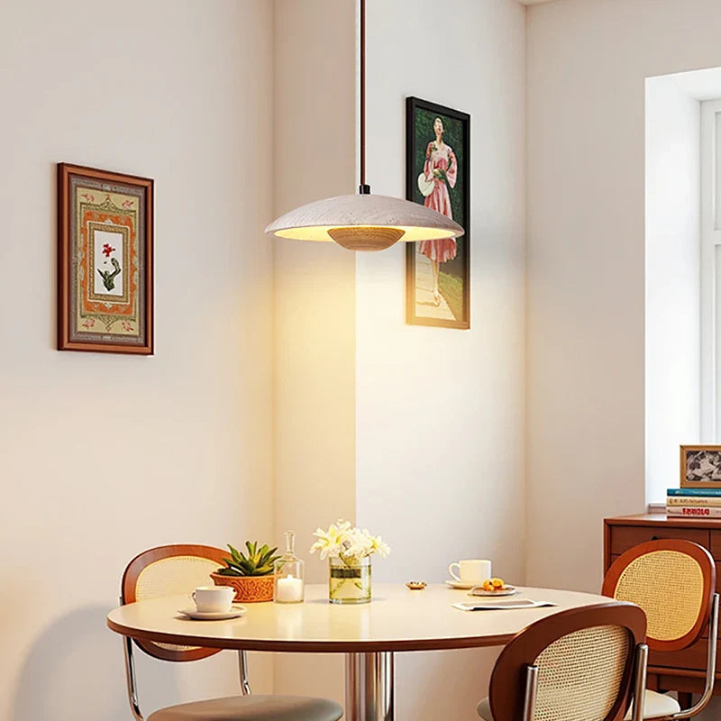 Wood Stone LED Pendant Lights Yellow Travertine Hanging Lamp for Living Room