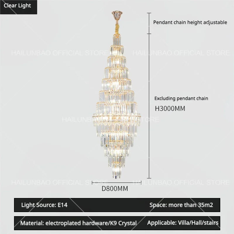 Hollow Spiral Staircase Chandelier | Modern Long Crystal Light for Villa Livingroom