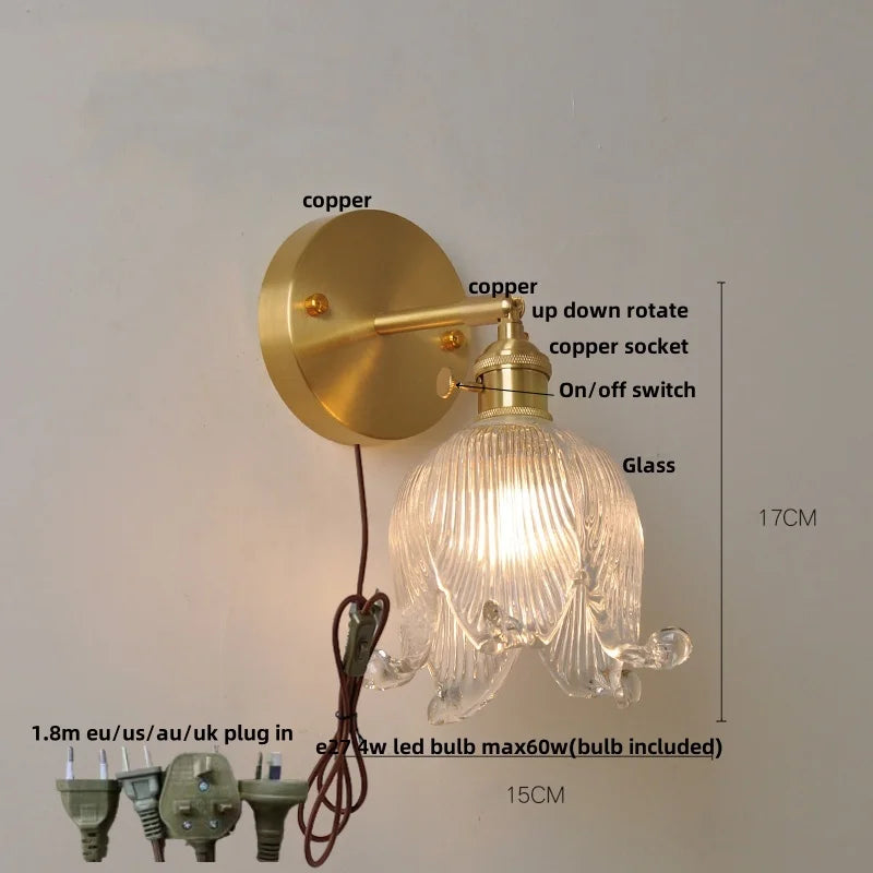 Afralia™ Loft Amber Glass LED Wall Light with Vintage Knob Switch