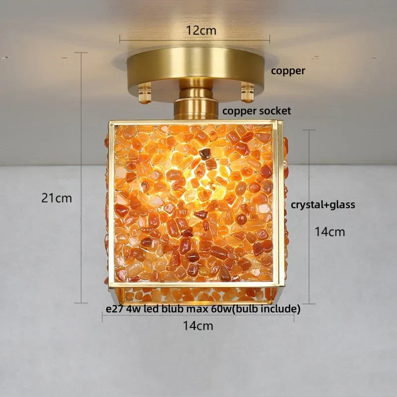 Crystal Glass LED Ceiling Light Copper Canopy Nordic Modern Design