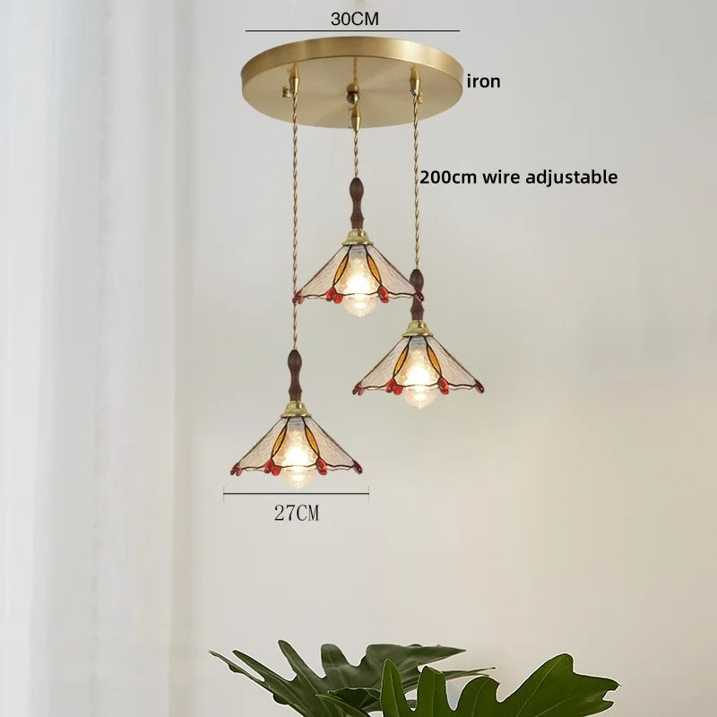 Pink Glass LED Pendant Lights Copper Modern Hanging Lamp Home Decor