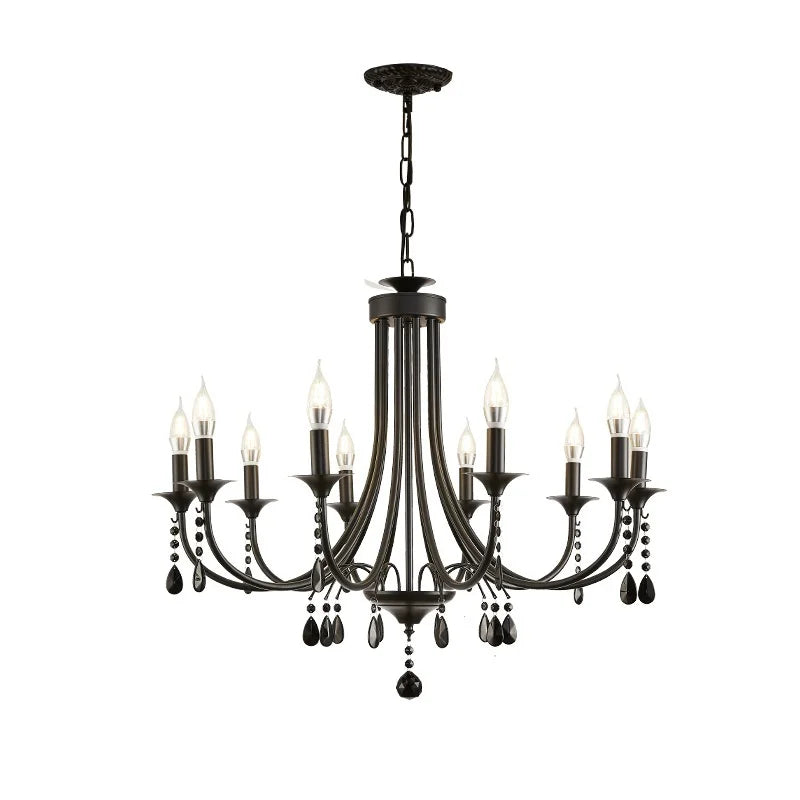 Black Metal Crystal Chandelier: Artistic LED Lighting for Home Decor