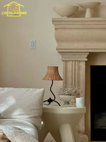 Retro Rattan Weaving Table Lamp LED E27 for Living Room Bedroom Décor.