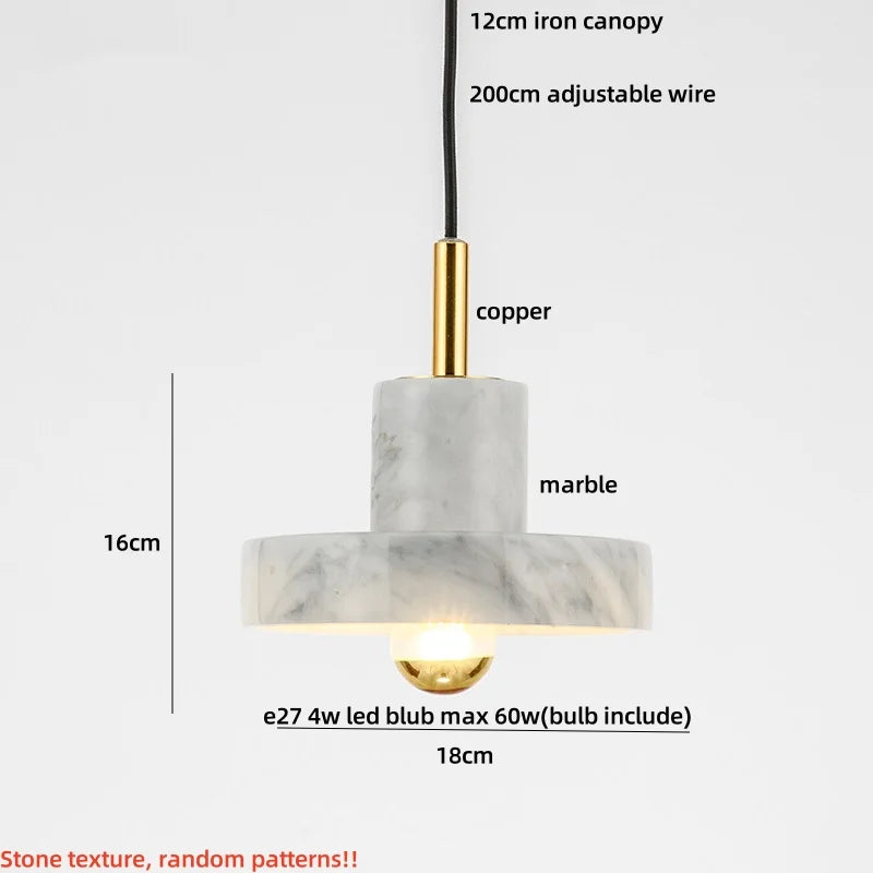 Afralia™ White Marble LED Pendant Light Fixture Copper Nordic Modern Hanging Lamp