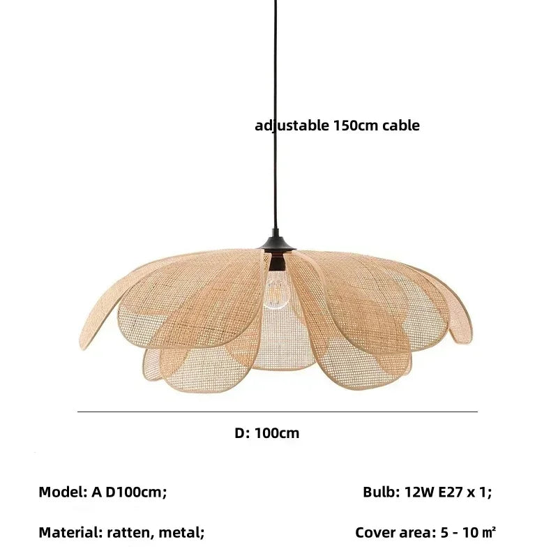 Wabi Sabi Rattan Pendant Lights for Dining Room - Petal Design LED Droplight