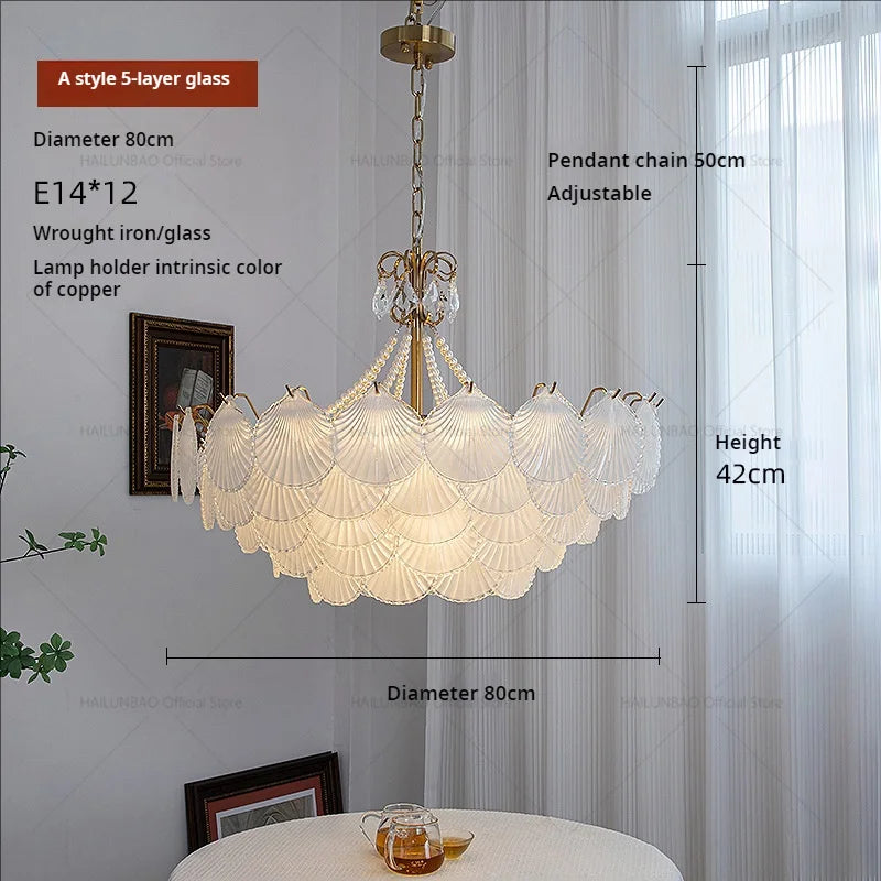 Shell Pearl Glass Crystal Chandelier for Modern Luxury Living Room