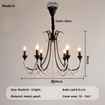 Black E14 Candle Chandelier: French Living Room Pendant Lighting for Home Decor