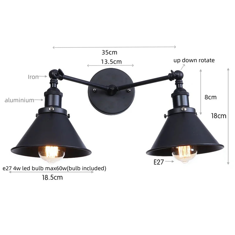 Loft Plug In LED Wall Lights 2 Heads Industrial Aplique Pared