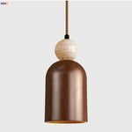 Wabi Sabi LED Pendant Lamp Yellow Travertine Wood Hanging Lights Lampara