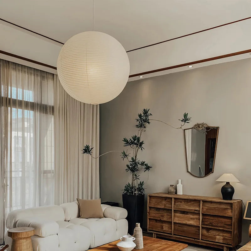 Akari Rice Paper Pendant Lights - Handwoven LED Hanging Lamp for Home Décor
