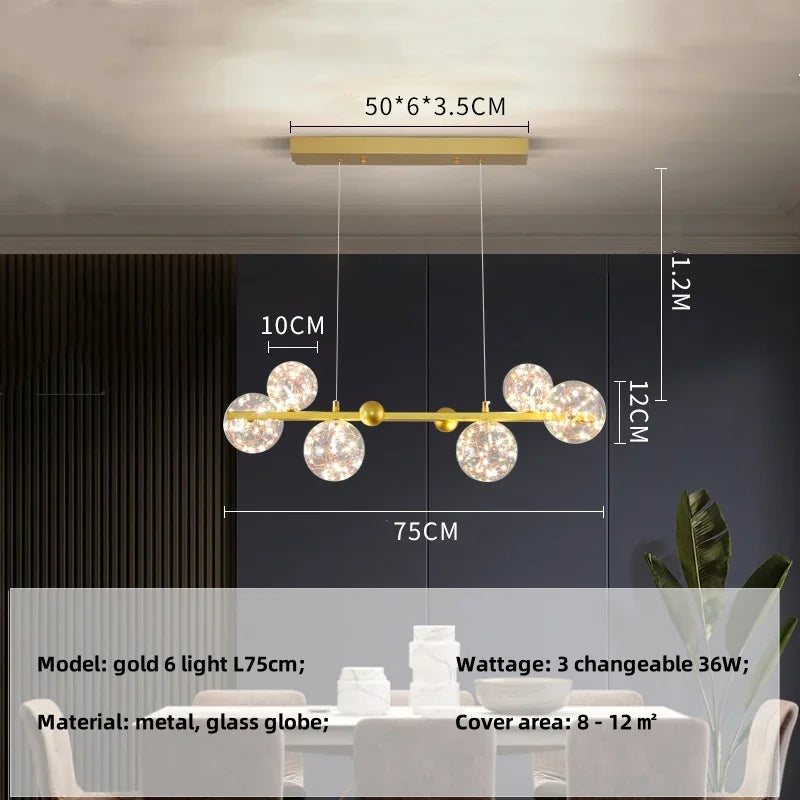 Modern Dimmable Metal Pendant Lights with Glass Globe for Dining Room & Bar