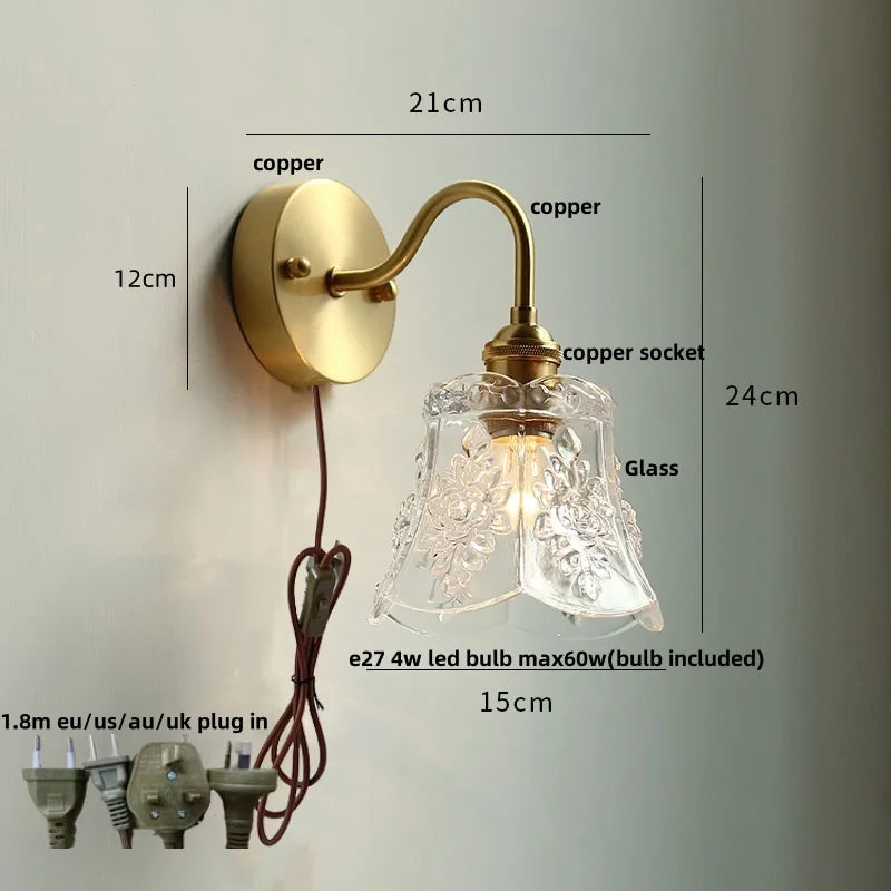 Clear Glass LED Wall Sconce Pull Chain Switch Modern Stair Light