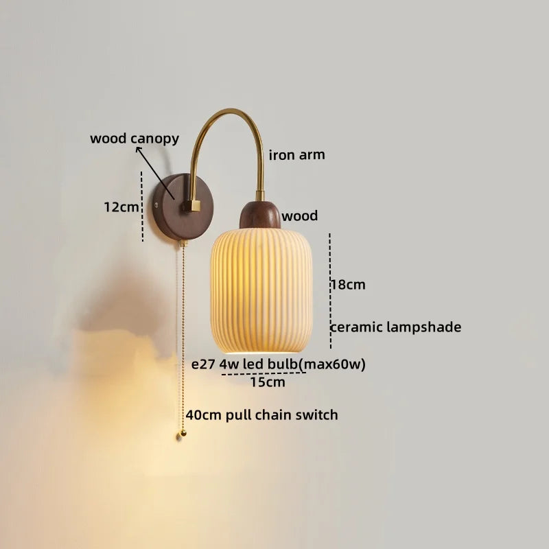 Ceramic Wood LED Wall Lights Modern Bedside Lamp for Home Decor