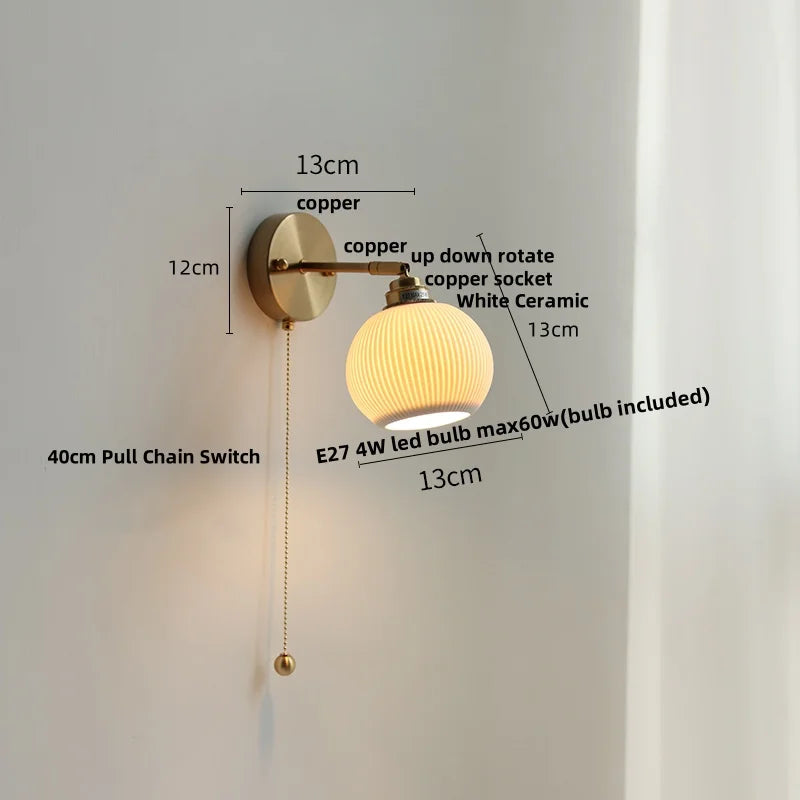 Ceramic LED Wall Sconce Up Down Rotate Pull Chain Mirror Light