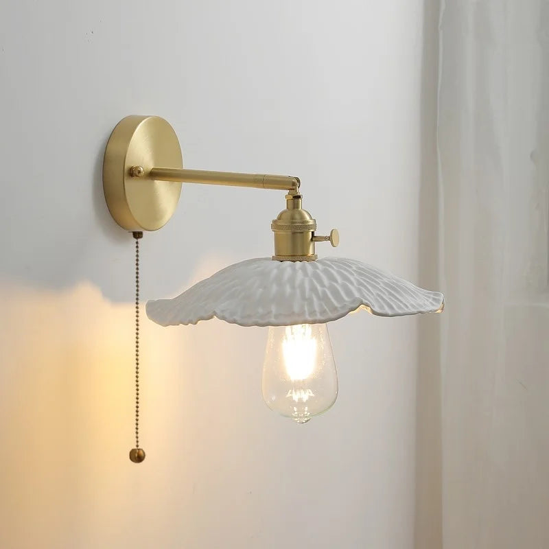 Ceramic Copper LED Wall Light with Pull Chain Switch for Modern Nordic Home Decor