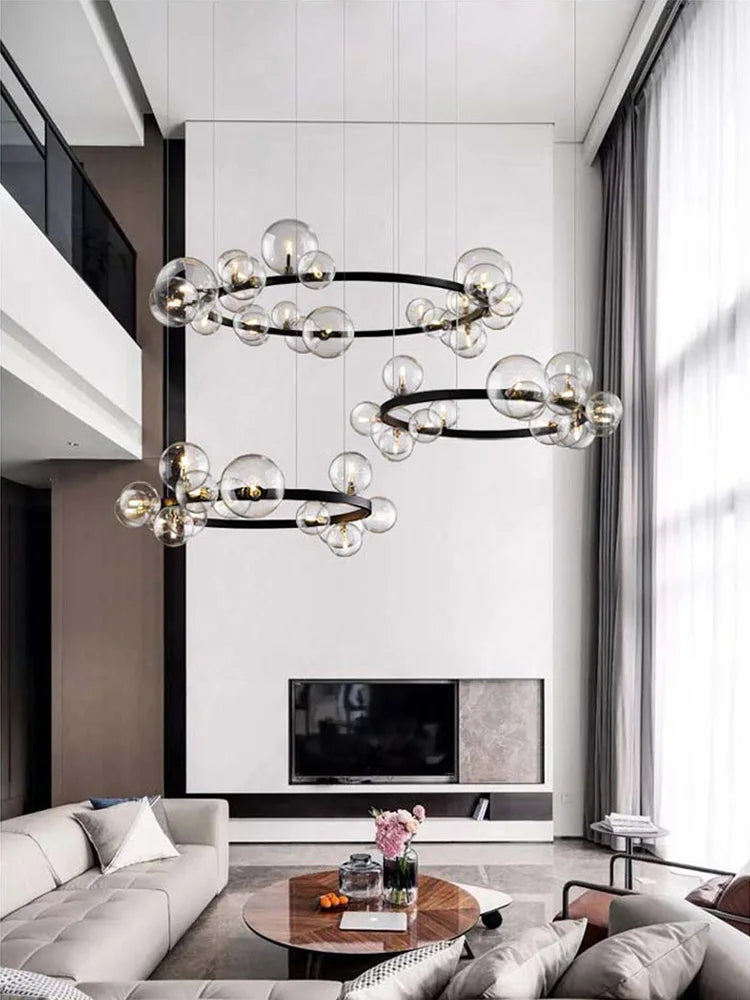 Black Postmodern Bubble Glass Chandelier with Multi Clear Balls