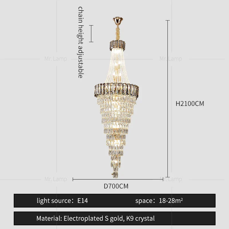 Crystal Chandelier: High-End Duplex & Spiral Staircase Light for Luxury Living Spaces