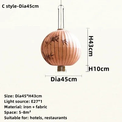 Handmade Japanese Lantern Painting Pendant Lamp Fabric Chandelier