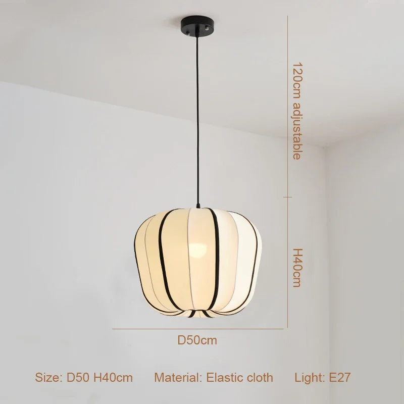 Afralia™ Nordic Style Creamy E27 Pendant Light Fabric Chandelier_Lamp Dining Room Suspended LED Bar Droplight