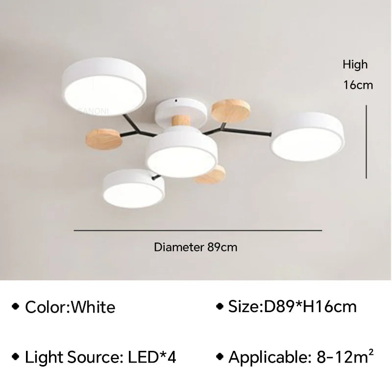 Modern LED Ceiling Lamp - Wood Round Ceiling Lights Macaron Chandelier