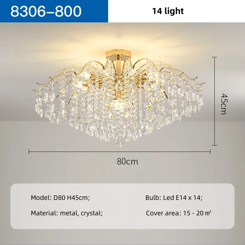 Afralia™ K9 Crystal Gold Chandelier Ceiling Light | Bedroom Home Decor LED Ceiling Lamp