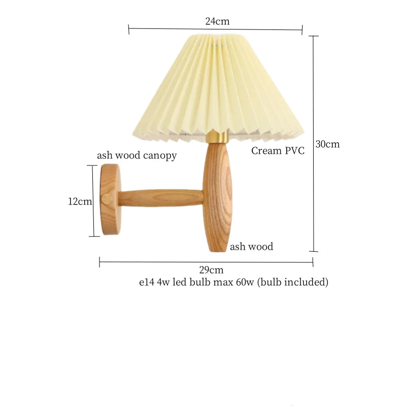 Cream PVC LED Wall Lamps Japanese Walnut Wood Applique Murale