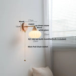 Wood Canopy LED Wall Light Pull Chain Switch Nordic Modern Bedside Sconce