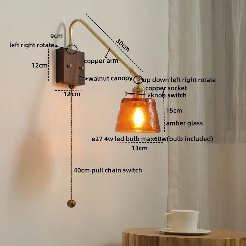 Walnut Copper LED Wall Lights Modern Bedside Lamp Applique Da Parete