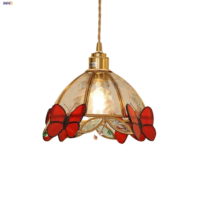 Red Butterfly LED Pendant Lamp Tiffany Glass Hanging Lights