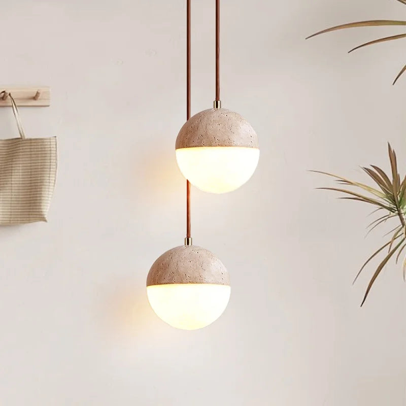 Yellow Travertine LED Pendant Light - Modern Nordic Style Dining Room Fixture.