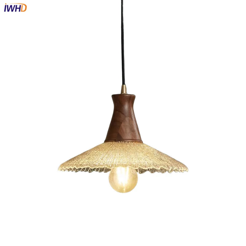 Wood LED Pendant Light with Clear Glass Shade, E27 LED, Japanese-Style Suspension Luminaire