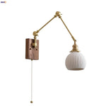 Ceramic Ball Brass Walnut Wood Wall Light with Pull Chain Switch