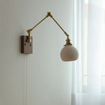 Ceramic Ball Brass Walnut Wood Wall Light with Pull Chain Switch