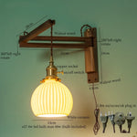 Afralia™ Nordic Ceramic LED Wall Light - Stretchable Folding Walnut Wood Loft Bedside Lamp