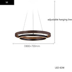 Wood Grain Chandelier: Minimalist Round LED Hanging Light Fixture for Home Decor
