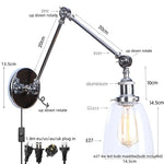 Vintage Loft LED Wall Lights Pull Chain Switch Glass Chrome Wall Lamp