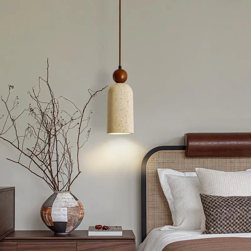 Afralia™ Nordic LED Pendant Light Yellow Travertine Adjustable Wood Hang Lamp