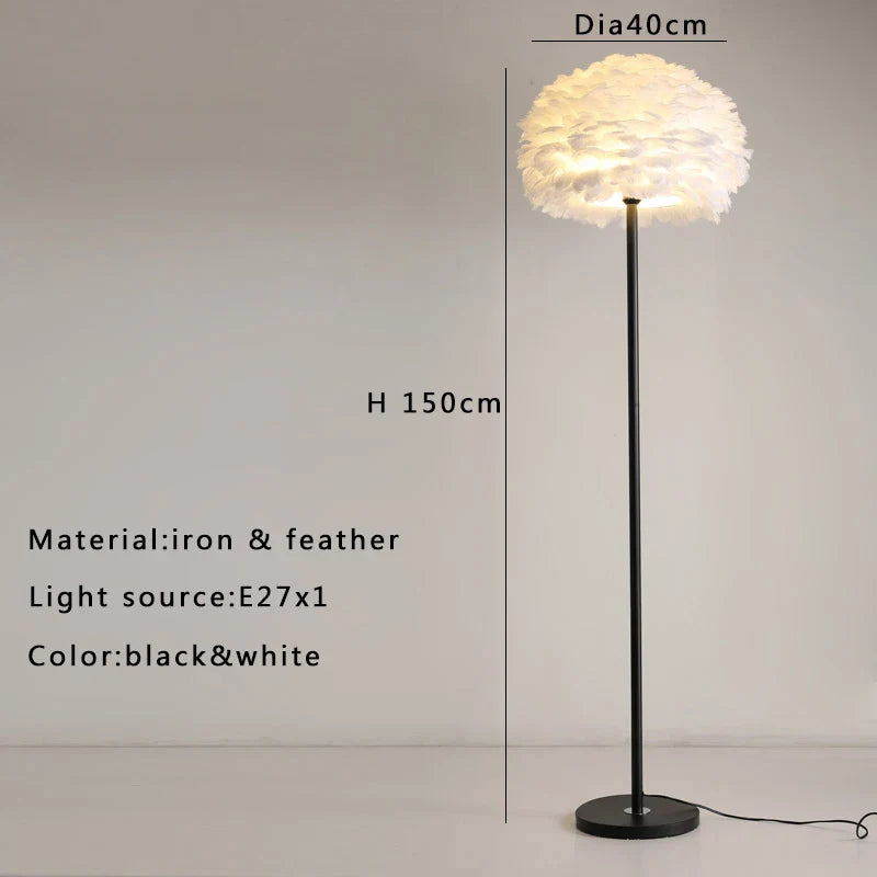 Feather White Grey Floor Lamp Minimalist Standard Light Living Room Shop Bedside Standing Lamps