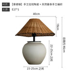 Wabi-sabi Ceramic Rattan Weave Table Lamp LED E27 for Living Room Bedroom Hotel