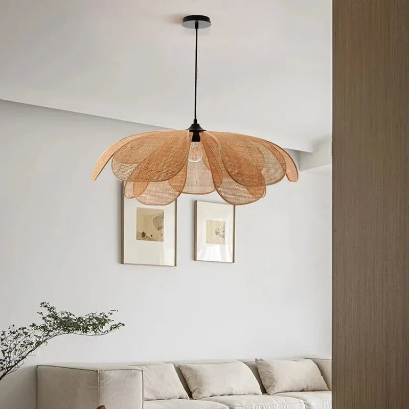 Wabi Sabi Rattan Pendant Lights for Dining Room - Petal Design LED Droplight