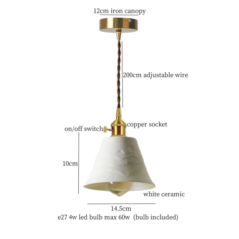White Ceramic LED Pendant Lamps with Vintage Brass Finish