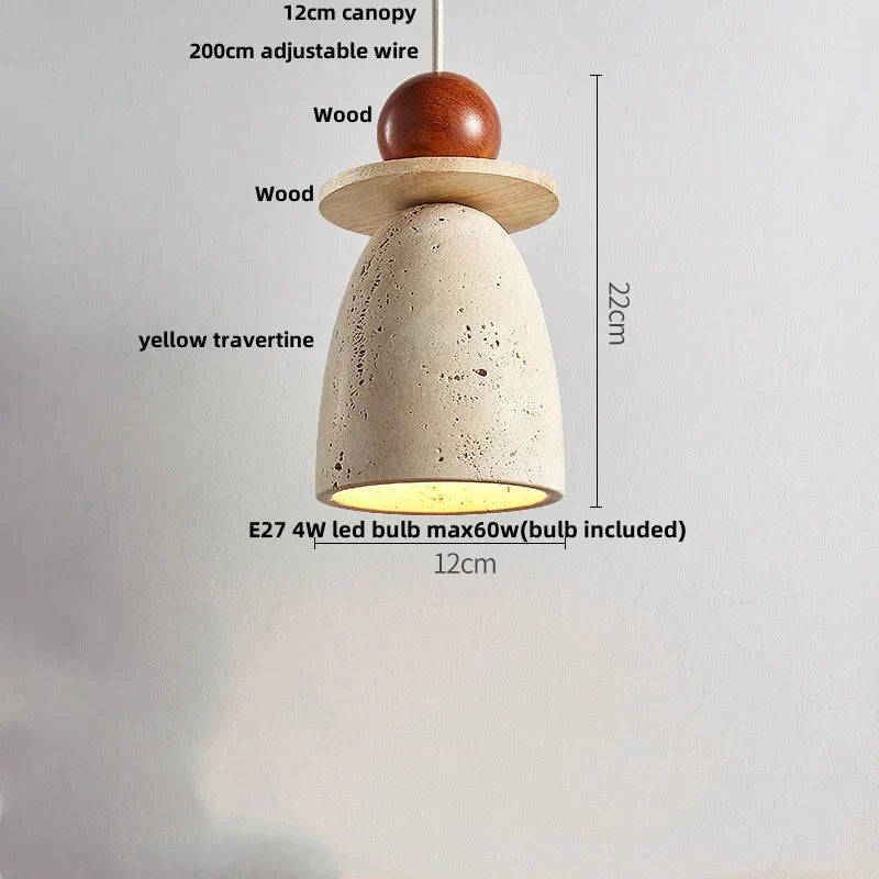 Yellow Travertine Pendant Lamp for Aisle Hallway Bedroom, Japanese Style Hang Light